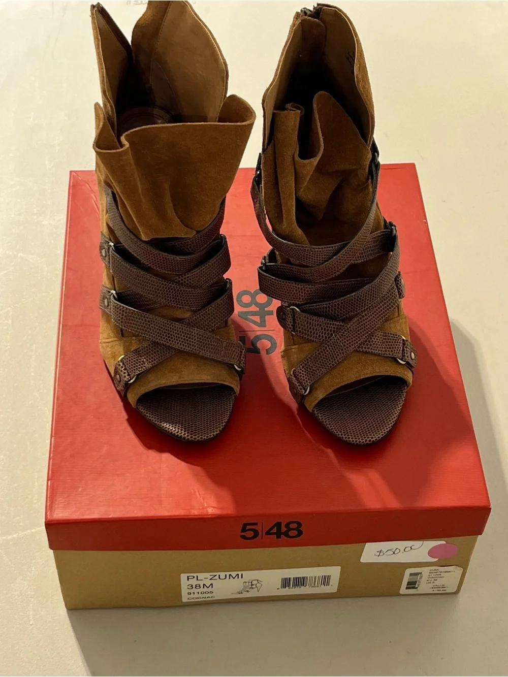 Women's Brown Suede Strappy High Heel Ankle Boots